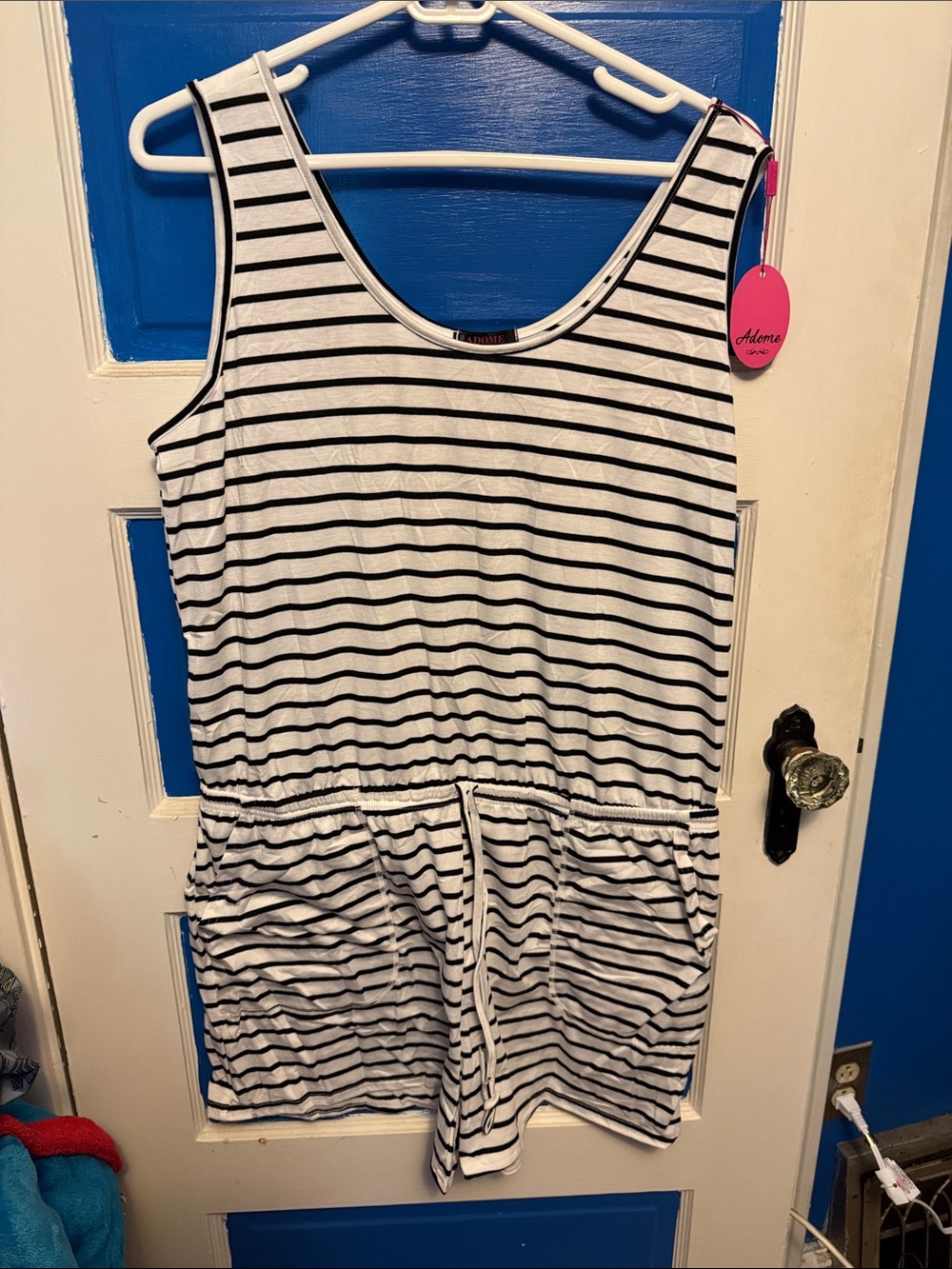 Adonna Black & White Striped Sleeveless Romper